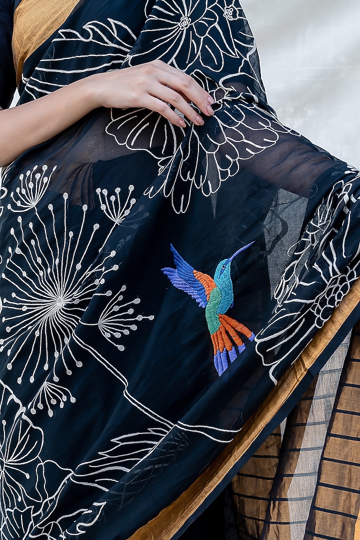 Black Hand Embellished Party Wear Saree by Purvi Doshi at Pernia's Pop Up Shop