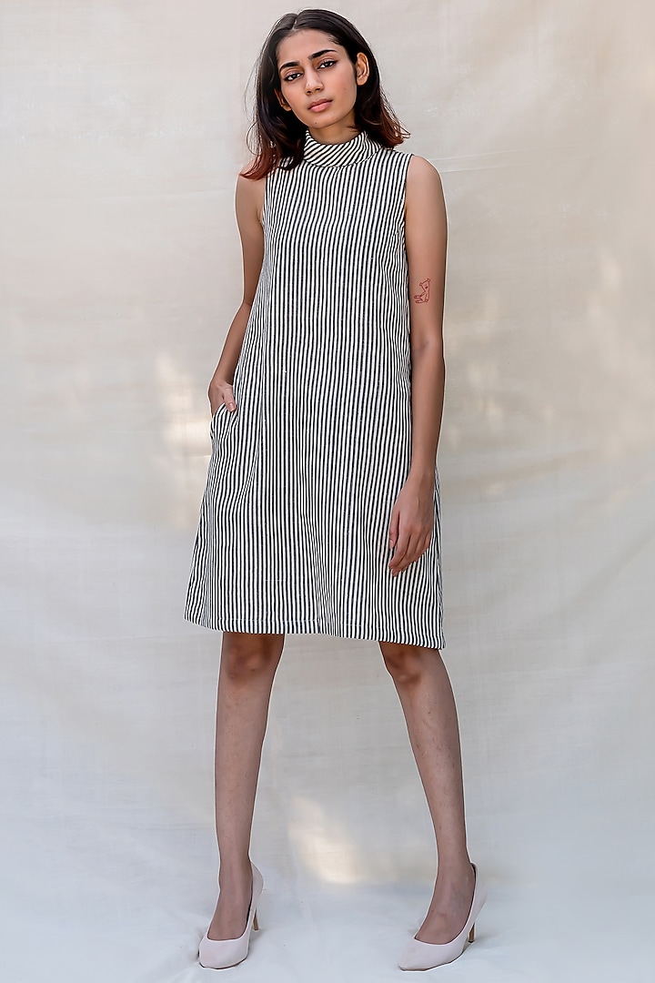 Grey Striped Slip Dress by Purvi Doshi