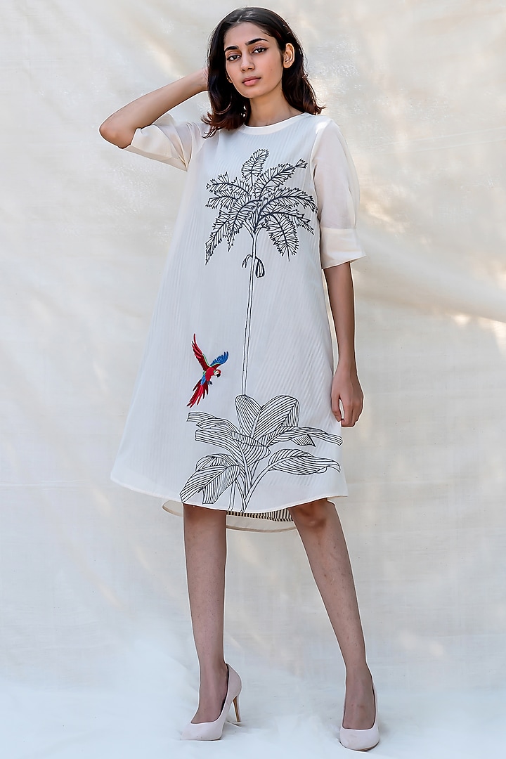 Off White Embroidered Mini Dress by Purvi Doshi