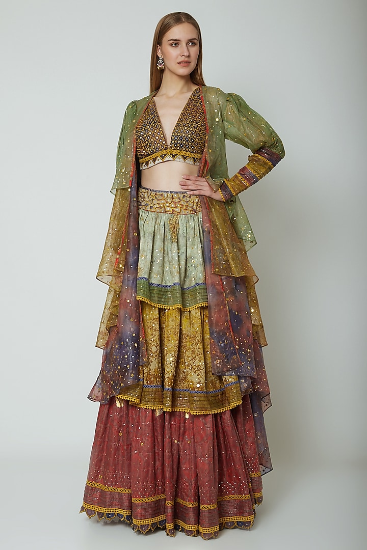 Multi Colored Embroidered & Printed Jacket Set by Poonam Dubey Designs