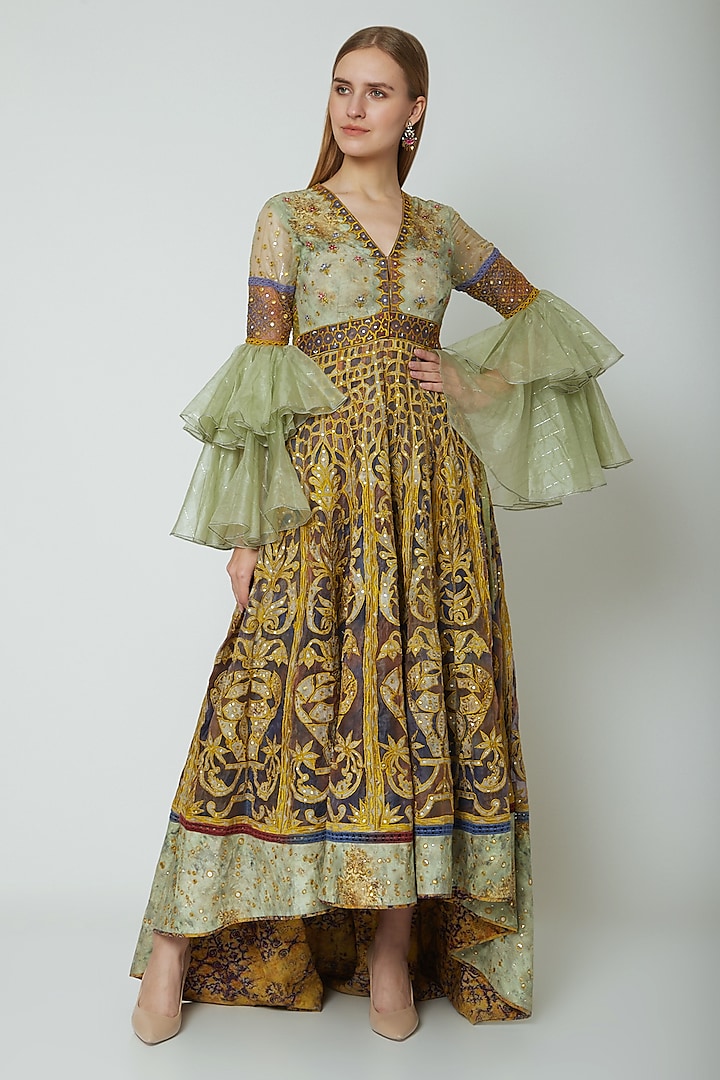 Multi Colored Embroidered & Printed Lehenga Style Dress by Poonam Dubey Designs