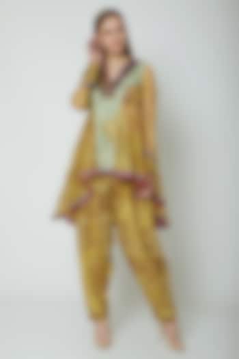 Mustard Yellow Embroidered & Printed Kurta With Dhoti Pants by Poonam Dubey Designs