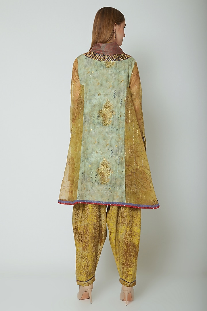 Mustard Yellow Embroidered & Printed Kurta With Dhoti Pants by Poonam Dubey Designs at Pernia's Pop Up Shop
