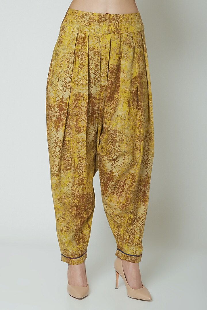 Mustard Yellow Embroidered & Printed Kurta With Dhoti Pants by Poonam Dubey Designs at Pernia's Pop Up Shop