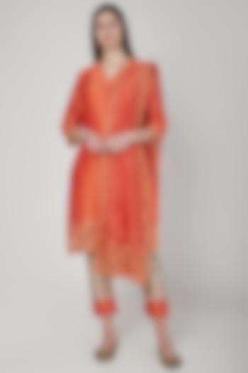 Orange Embroidered Kurta Set by Poonam Dubey Designs