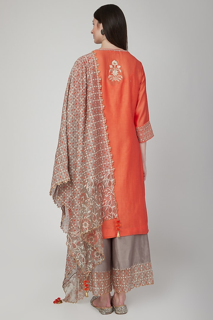 Orange & Beige Embroidered Kurta Set by Poonam Dubey Designs at Pernia's Pop Up Shop