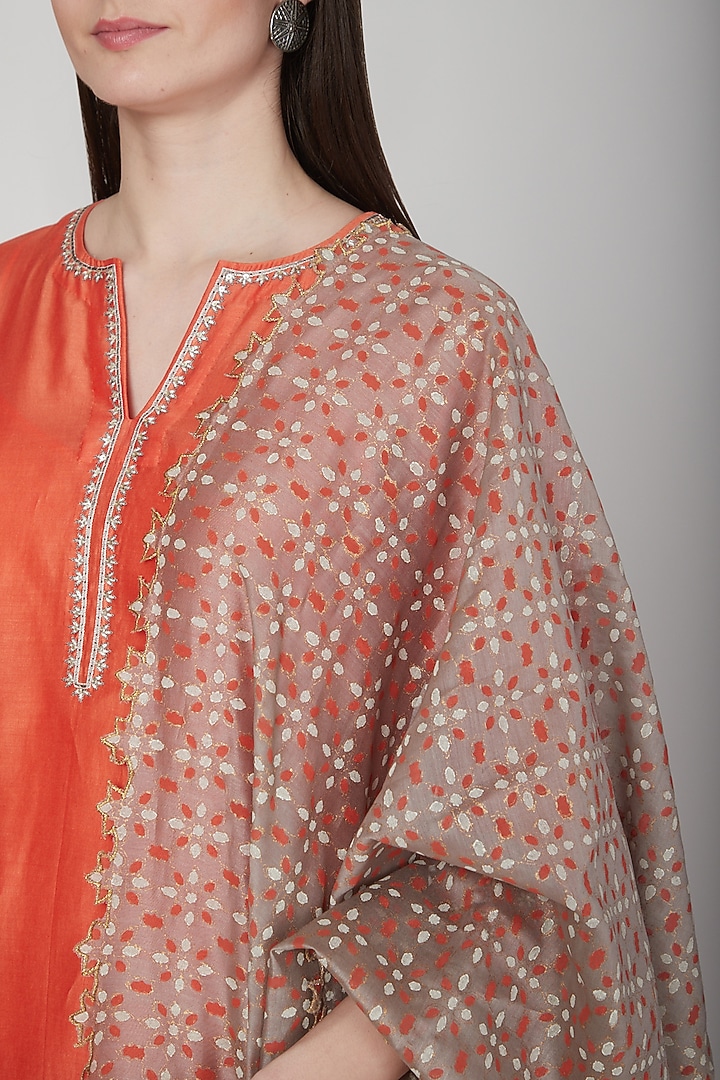 Orange & Beige Embroidered Kurta Set by Poonam Dubey Designs at Pernia's Pop Up Shop