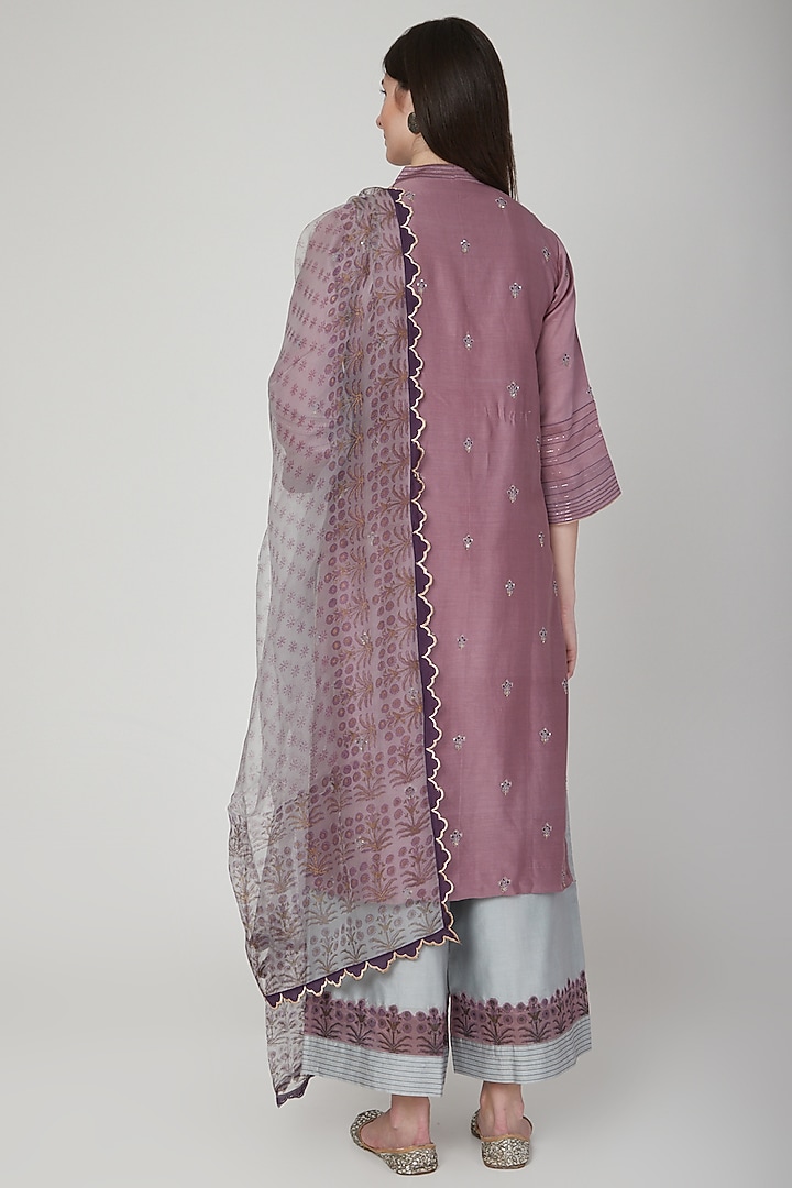 Purple & Grey Embroidered Kurta Set by Poonam Dubey Designs at Pernia's Pop Up Shop