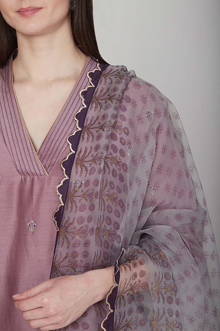 Purple & Grey Embroidered Kurta Set by Poonam Dubey Designs at Pernia's Pop Up Shop