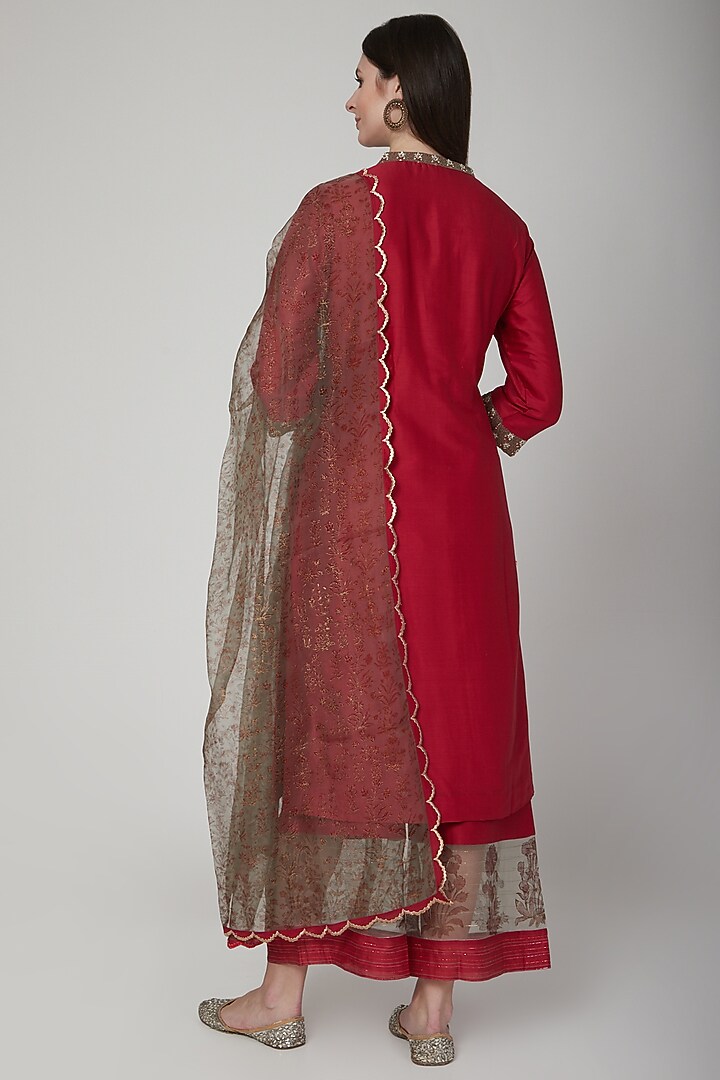 Maroon & Grey Embroidered Kurta Set by Poonam Dubey Designs at Pernia's Pop Up Shop