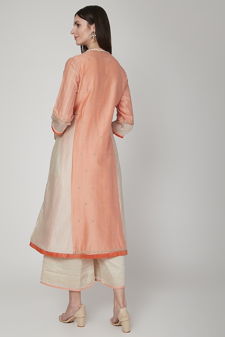 Orange & Beige Zardosi Embroidered Kurta Set by Poonam Dubey Designs at Pernia's Pop Up Shop