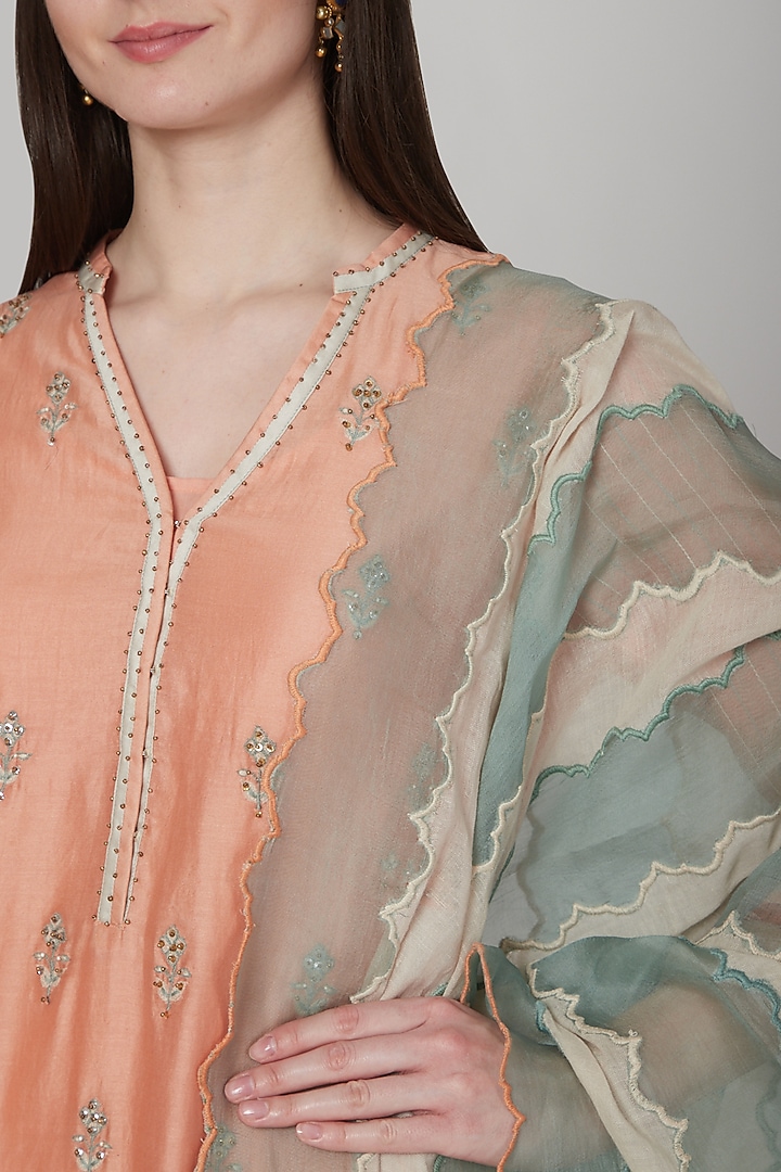 Orange & Beige Zardosi Embroidered Kurta Set by Poonam Dubey Designs at Pernia's Pop Up Shop