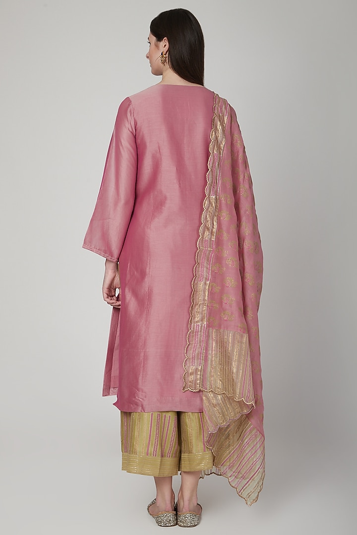 Blush Pink & Mustard Embroidered Kurta Set by Poonam Dubey Designs at Pernia's Pop Up Shop