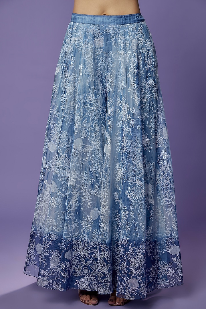 Blue Chanderi Embroidered & Printed Tunic Set by Poonam Dubey Designs at Pernia's Pop Up Shop