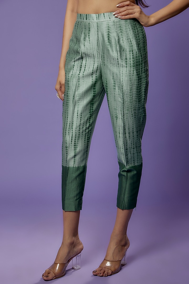 Green Chanderi Embroidered & Printed Tunic Set by Poonam Dubey Designs at Pernia's Pop Up Shop