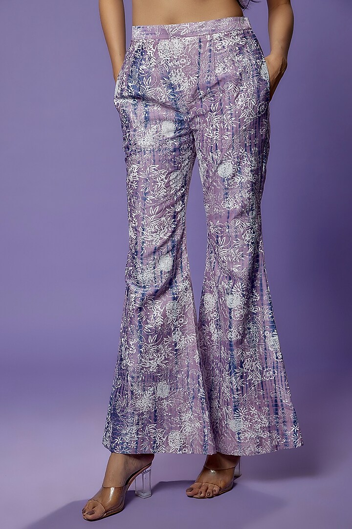 Lilac Chanderi Embroidered & Printed Blazer Set by Poonam Dubey Designs at Pernia's Pop Up Shop