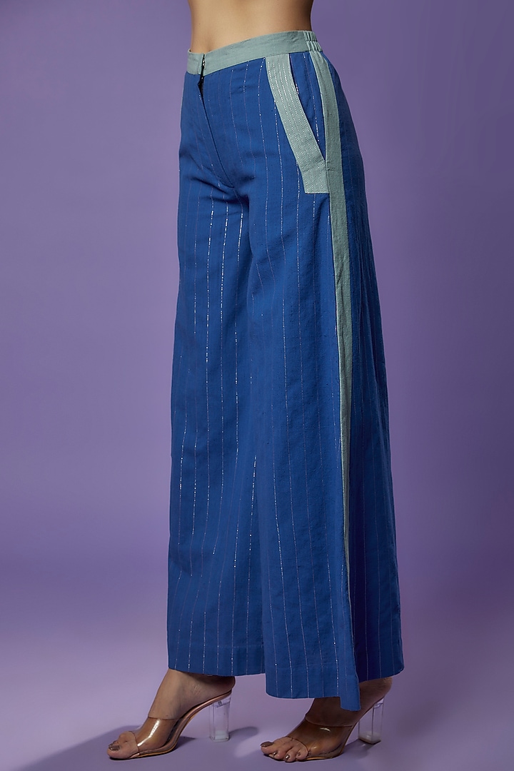 Blue Khadi Embroidered Tunic Set by Poonam Dubey Designs at Pernia's Pop Up Shop