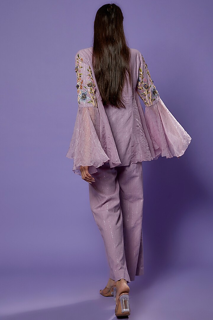 Purple Khadi Embroidered Tunic Set by Poonam Dubey Designs at Pernia's Pop Up Shop