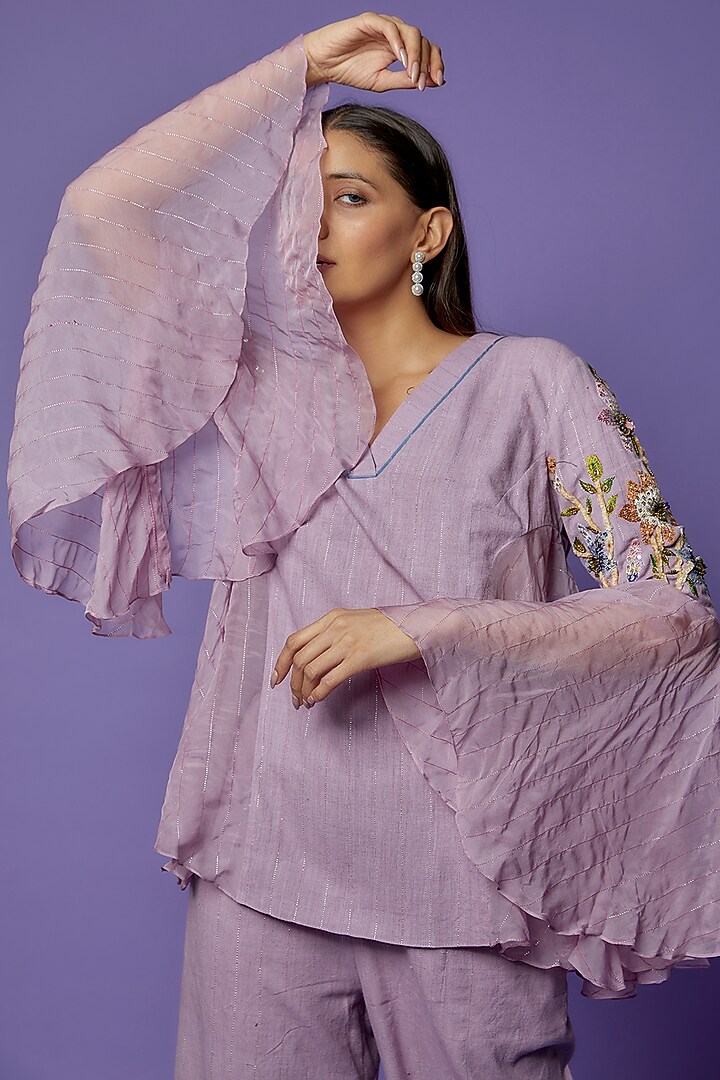 Purple Khadi Embroidered Tunic Set by Poonam Dubey Designs at Pernia's Pop Up Shop