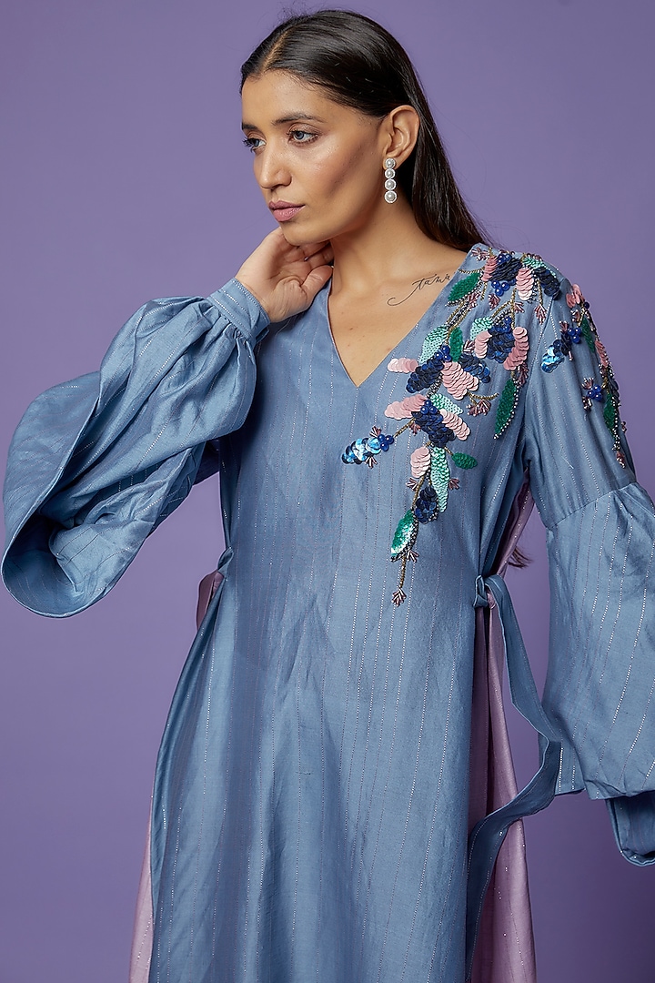 Multi-Colored Chanderi Hand Embroidered Vacation Dress by Poonam Dubey Designs at Pernia's Pop Up Shop