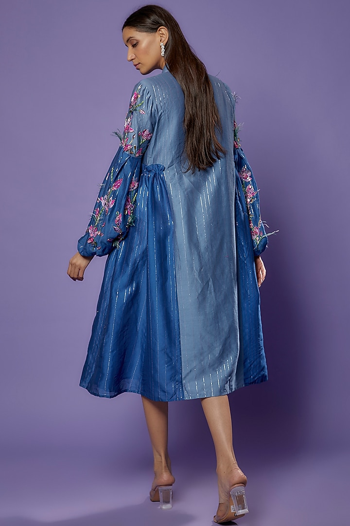 Blue Chanderi Embroidered Vacation Dress by Poonam Dubey Designs at Pernia's Pop Up Shop