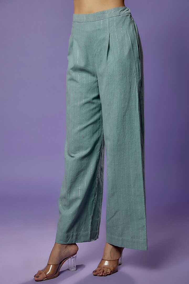 Sage Green Khadi Flared Pant Set by Poonam Dubey Designs at Pernia's Pop Up Shop
