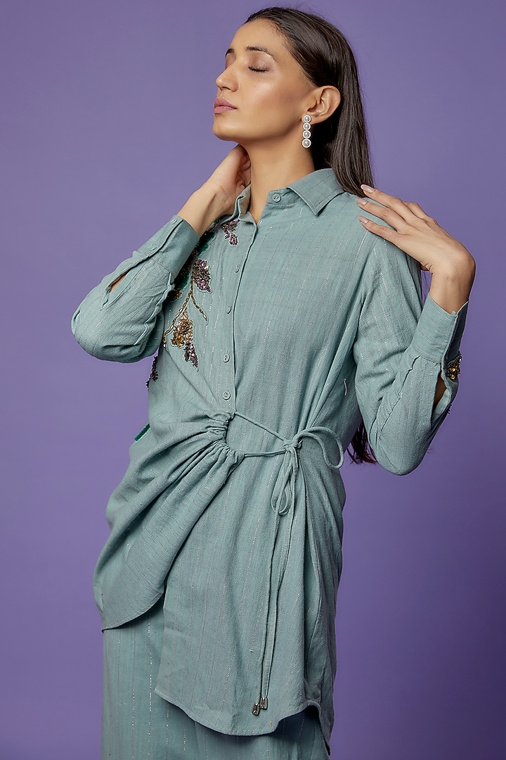Sage Green Khadi Flared Pant Set by Poonam Dubey Designs at Pernia's Pop Up Shop