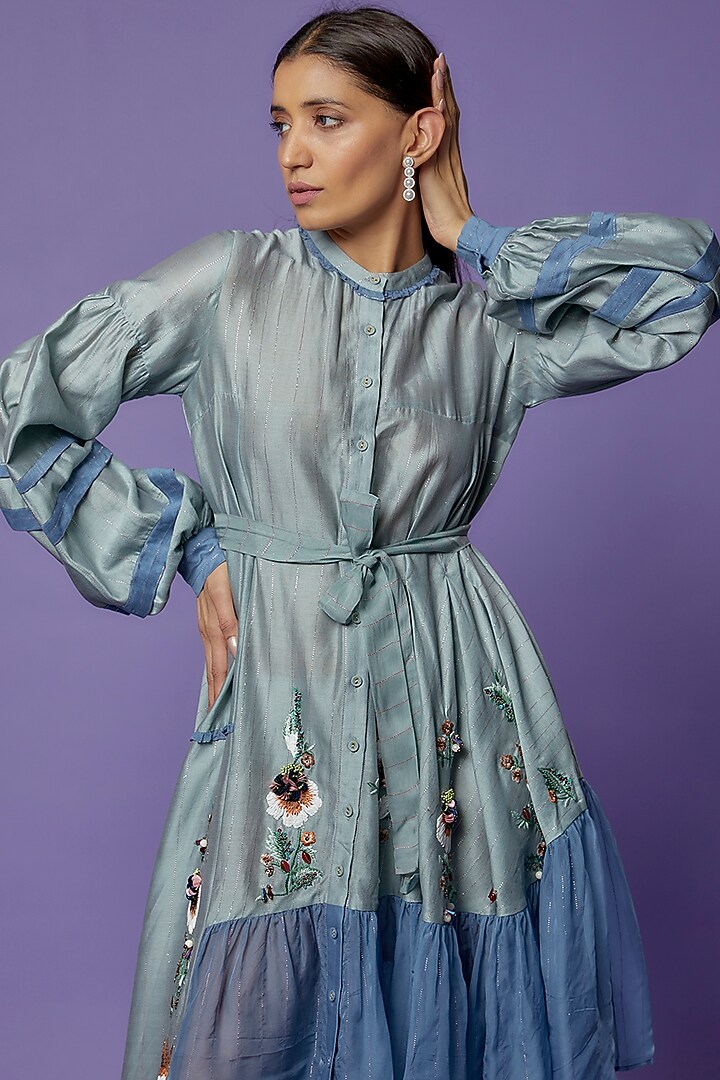 Multi-Colored Chanderi Embroidered Vacation Dress by Poonam Dubey Designs at Pernia's Pop Up Shop