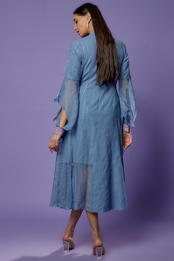 Blue Khadi Embroidered Asymmetrical Vacation Dress by Poonam Dubey Designs at Pernia's Pop Up Shop