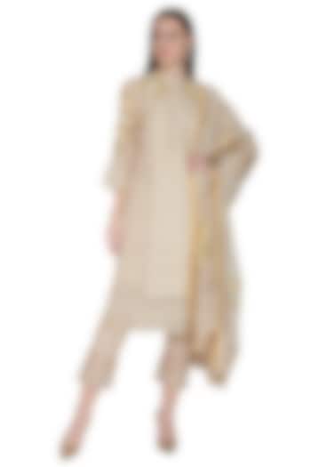 Beige Embroidered & Hand Painted Kurta Set by Poonam Dubey Designs