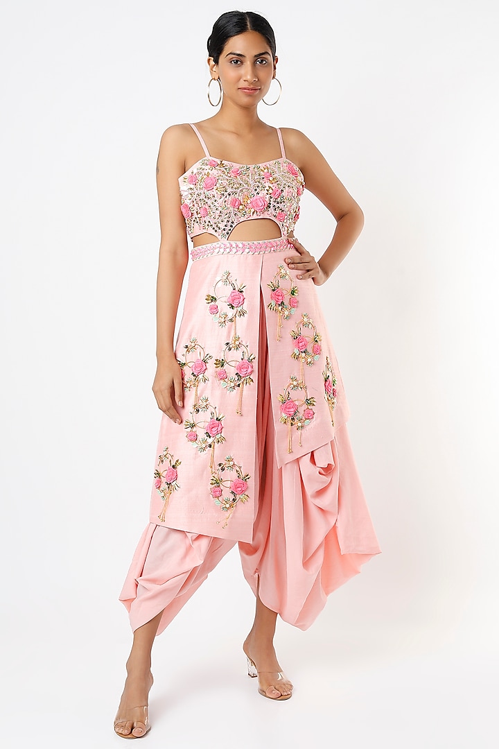Blush Pink Embellished Dhoti Jumpsuit by Papa Don't Preach by Shubhika