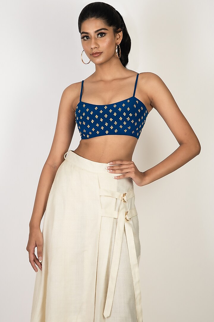 Electric Blue Embroidered Bralette by Papa Don'T Preach By Shubhika