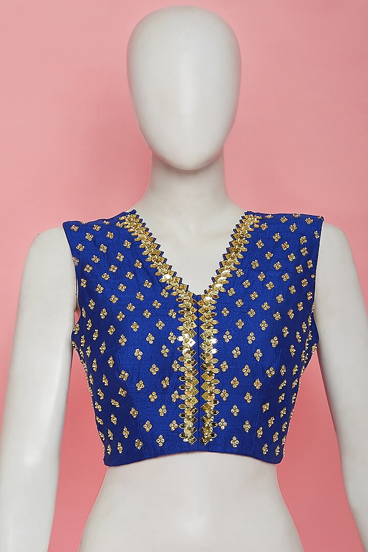 Electric Blue Embroidered Blouse by Papa Don'T Preach By Shubhika