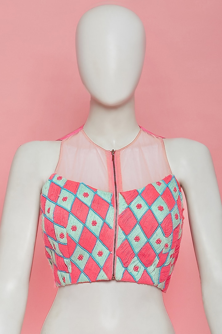 Hot Pink Embroidered Blouse by Papa Don'T Preach By Shubhika at Pernia's Pop Up Shop