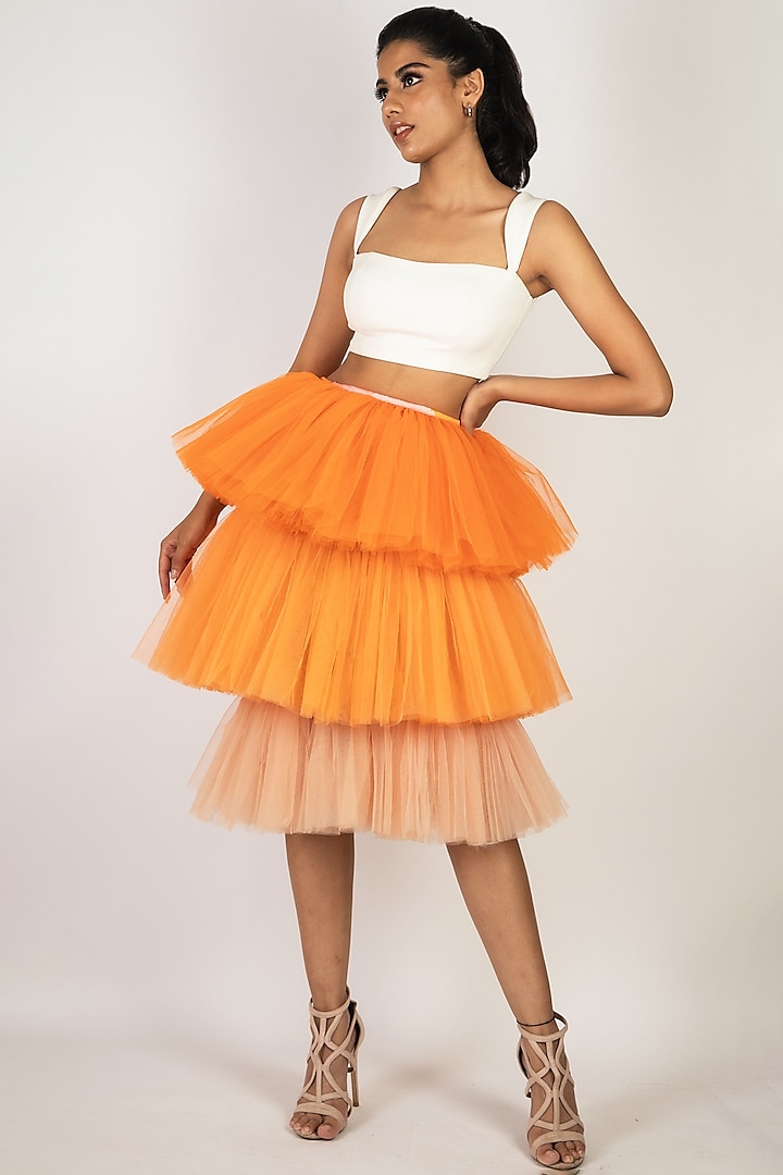 Orange Ruffled Tiered Skirt by Papa Don'T Preach By Shubhika