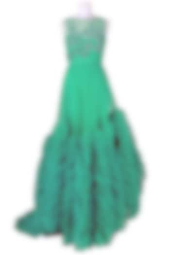 Green Embellished Ruffled Gown by Papa Don'T Preach By Shubhika