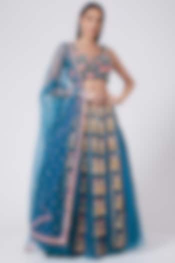 Blue Hand Embroidered Lehenga Set by Papa Don'T Preach By Shubhika
