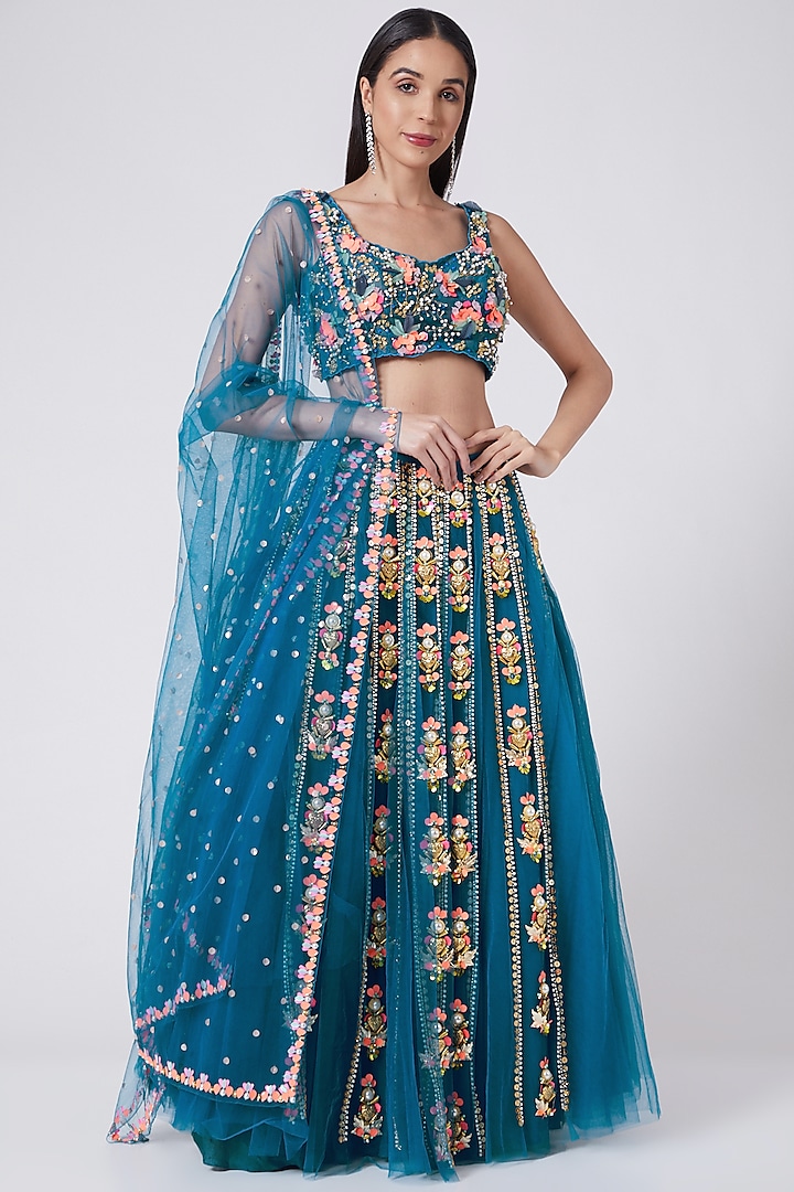 Blue Hand Embroidered Lehenga Set by Papa Don'T Preach By Shubhika