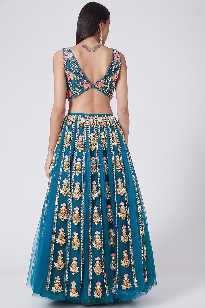 Blue Hand Embroidered Bridal Lehenga Set by Papa Don'T Preach By Shubhika at Pernia's Pop Up Shop