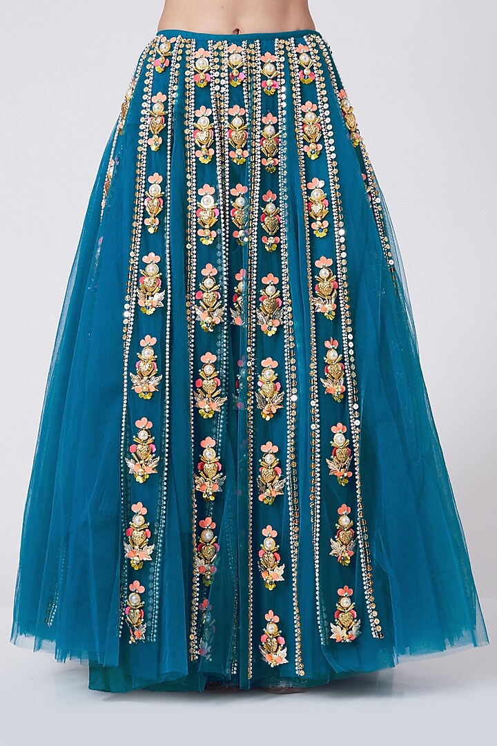 Blue Hand Embroidered Bridal Lehenga Set by Papa Don'T Preach By Shubhika at Pernia's Pop Up Shop
