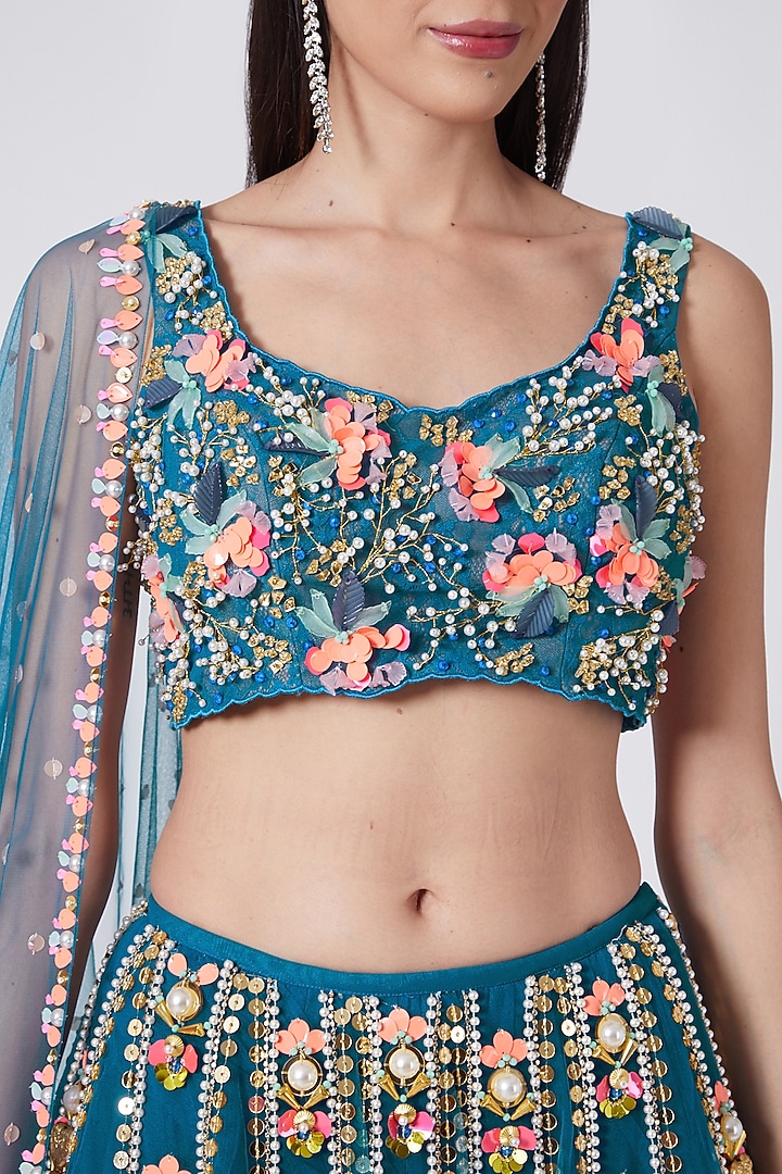 Blue Hand Embroidered Bridal Lehenga Set by Papa Don'T Preach By Shubhika at Pernia's Pop Up Shop