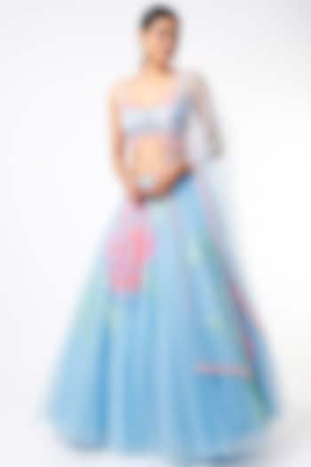 Ice Blue Tulle Lehenga Set by Papa Don't Preach by Shubhika