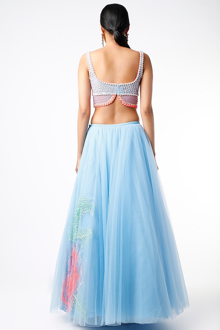 Ice Blue Tulle Bridal Lehenga Set by Papa Don't Preach by Shubhika at Pernia's Pop Up Shop