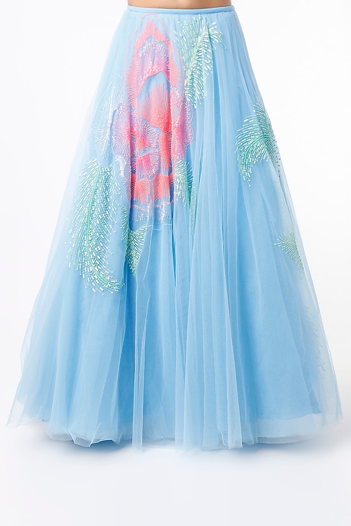 Ice Blue Tulle Bridal Lehenga Set by Papa Don't Preach by Shubhika at Pernia's Pop Up Shop