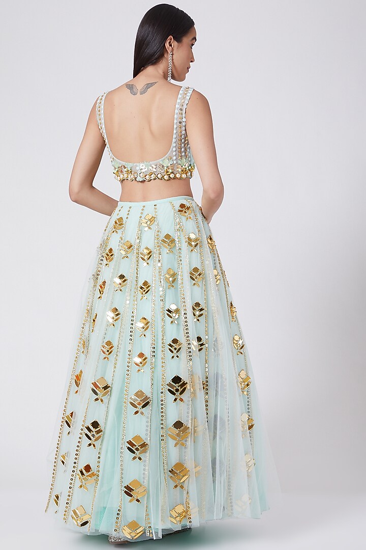 Mint Green Hand Embroidered Bridal Lehenga Set by Papa Don'T Preach By Shubhika at Pernia's Pop Up Shop