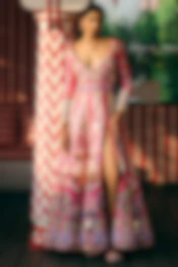 Pink Raw Silk Embellished Jacket by Papa Don't Preach by Shubhika at Pernia's Pop Up Shop