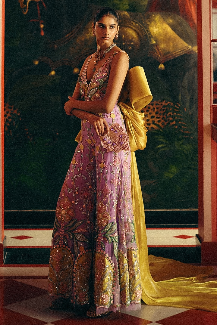 Lilac Tulle & Organza Embroidered Jumpsuit by Papa Don't Preach by Shubhika at Pernia's Pop Up Shop