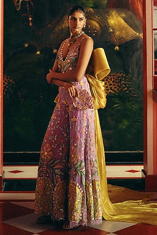 Lilac Tulle & Organza Embroidered Jumpsuit by Papa Don't Preach by Shubhika
