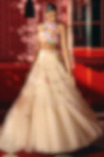 Ivory Tulle Embroidered Bridal Lehenga Set by Papa Don't Preach by Shubhika at Pernia's Pop Up Shop