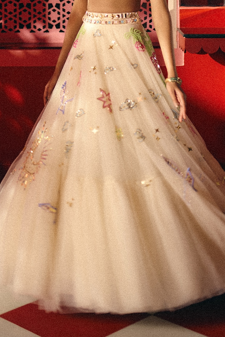 Ivory Tulle Embroidered Bridal Lehenga Set by Papa Don't Preach by Shubhika at Pernia's Pop Up Shop